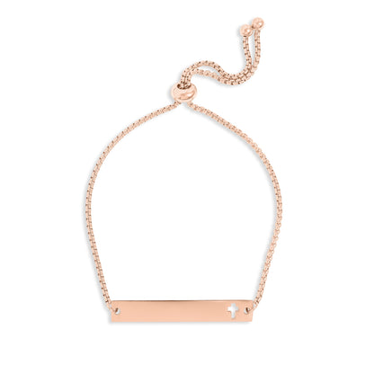 18K Gold PVD Stainless Steel Flat Adjustable Cross Cutout Blank Bar Bracelet / SBB0191