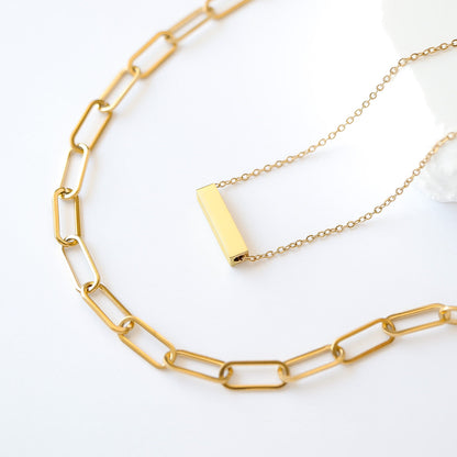 18K Gold PVD Stainless Steel Horizontal Mini Blank Bar Necklace / SBB0267