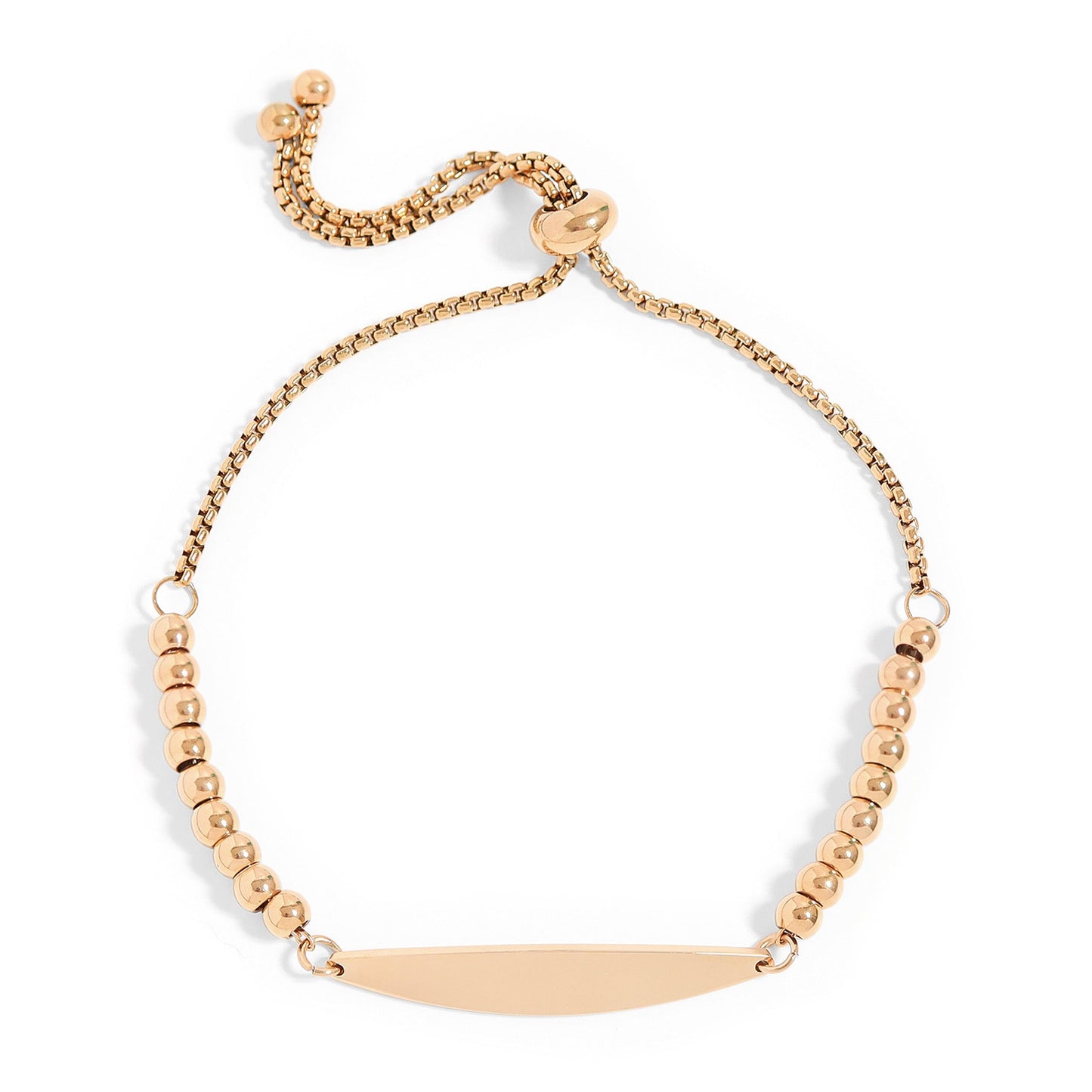 18K Gold PVD Stainless Steel Adjustable Beaded Curved Blank Bar Bracelet / SBB0272