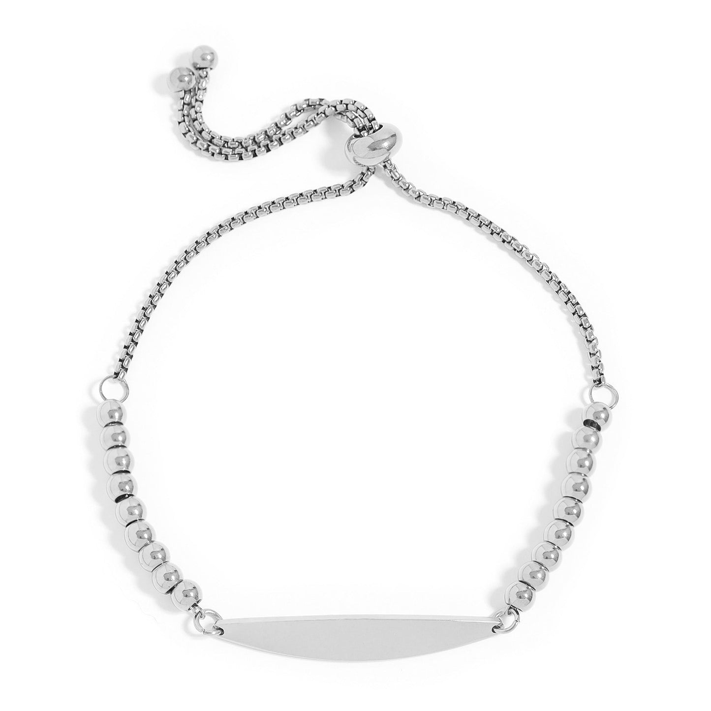 18K Gold PVD Stainless Steel Adjustable Beaded Curved Blank Bar Bracelet / SBB0272