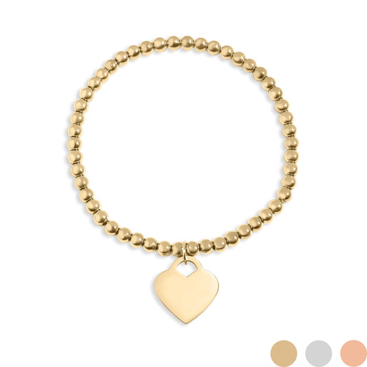 18K Gold PVD Stainless Steel Beaded Blank Heart Stretch Bracelet / SBB0273