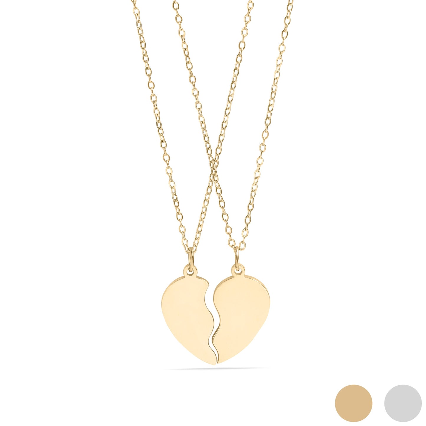 18K Gold PVD Stainless Steel Break Apart Engravable Blank Heart Necklace Set / SBB0282