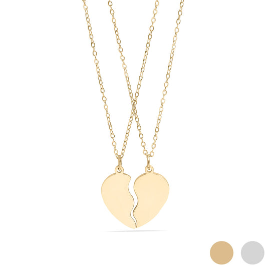 18K Gold PVD Stainless Steel Break Apart Engravable Blank Heart Necklace Set / SBB0282