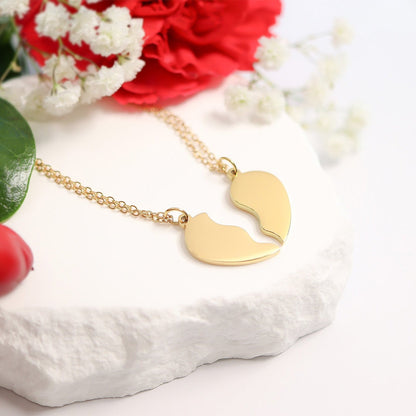 18K Gold PVD Stainless Steel Break Apart Engravable Blank Heart Necklace Set / SBB0282