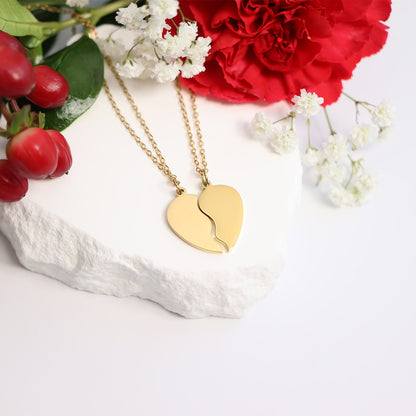 18K Gold PVD Stainless Steel Break Apart Engravable Blank Heart Necklace Set / SBB0282