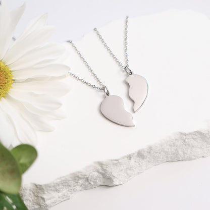 18K Gold PVD Stainless Steel Break Apart Engravable Blank Heart Necklace Set / SBB0282