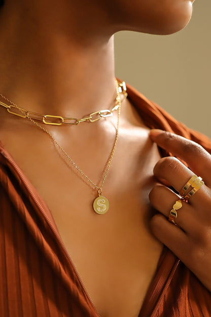 18K Gold PVD Stainless Steel Initial Pendant Necklace / SBB0283