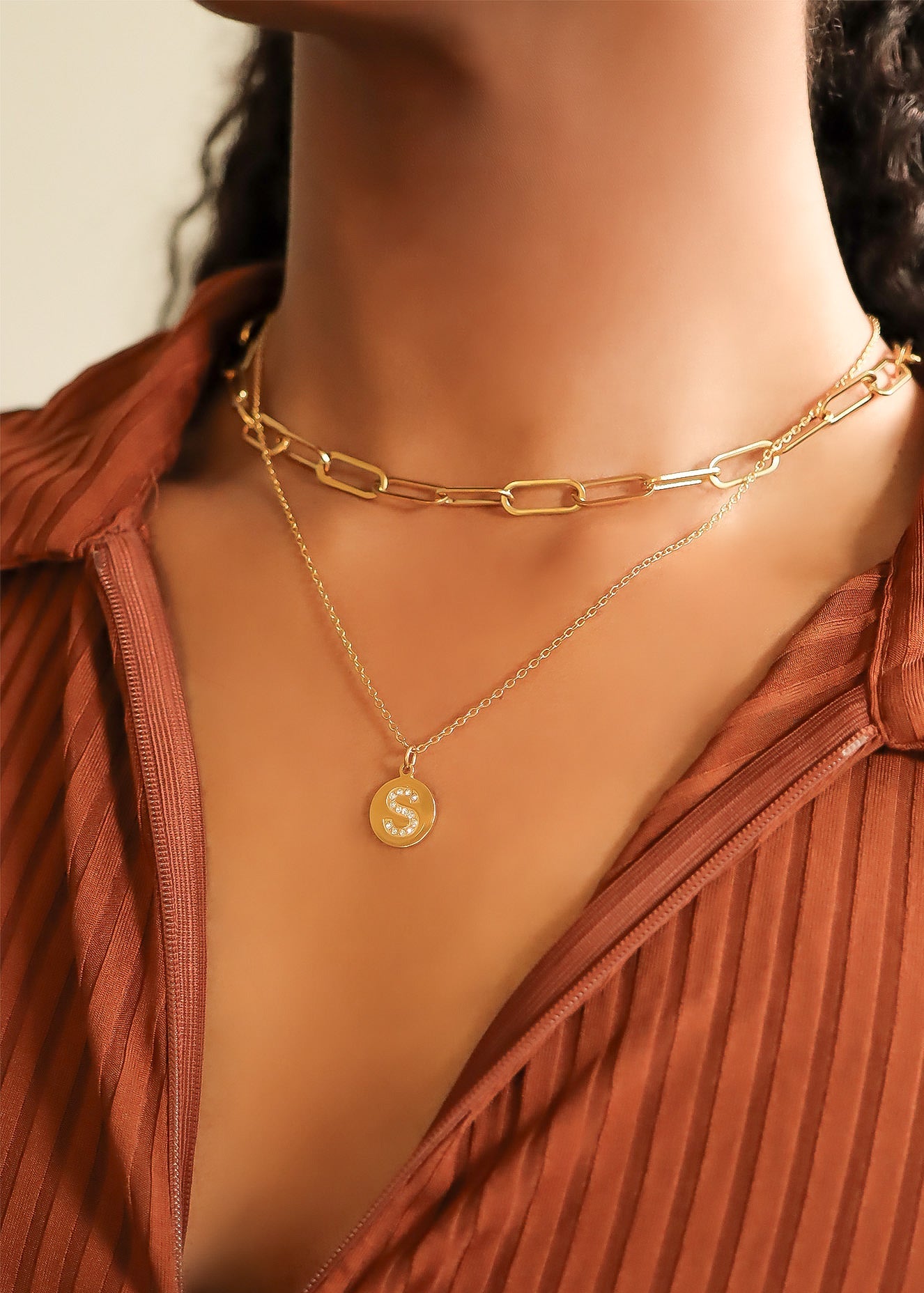 18K Gold PVD Stainless Steel Initial Pendant Necklace / SBB0283