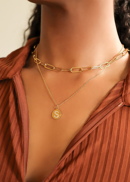 18K Gold PVD Stainless Steel Initial Pendant Necklace / SBB0283