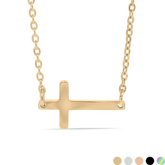 18K Gold PVD Stainless Steel Horizontal Blank Cross Necklace / SBB0285