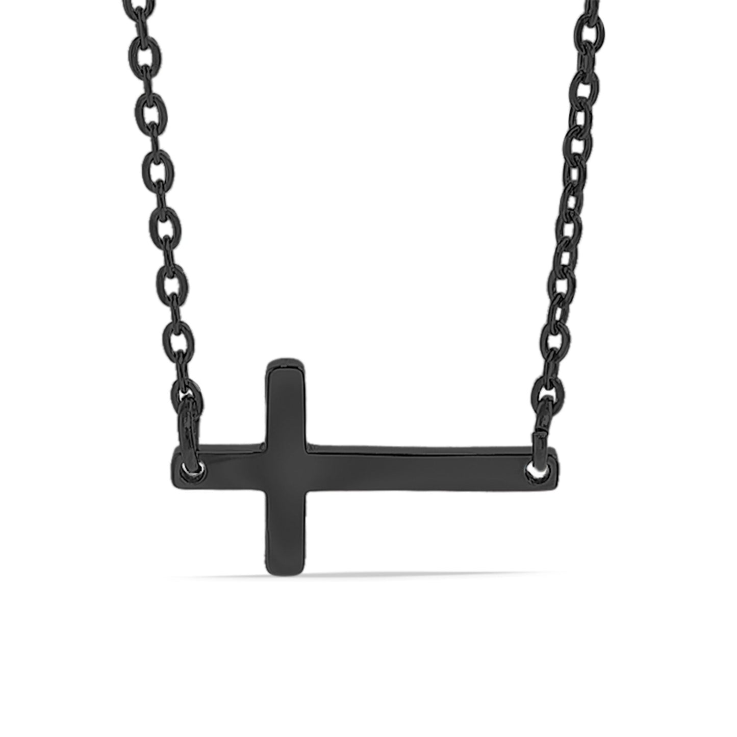18K Gold PVD Stainless Steel Horizontal Blank Cross Necklace / SBB0285