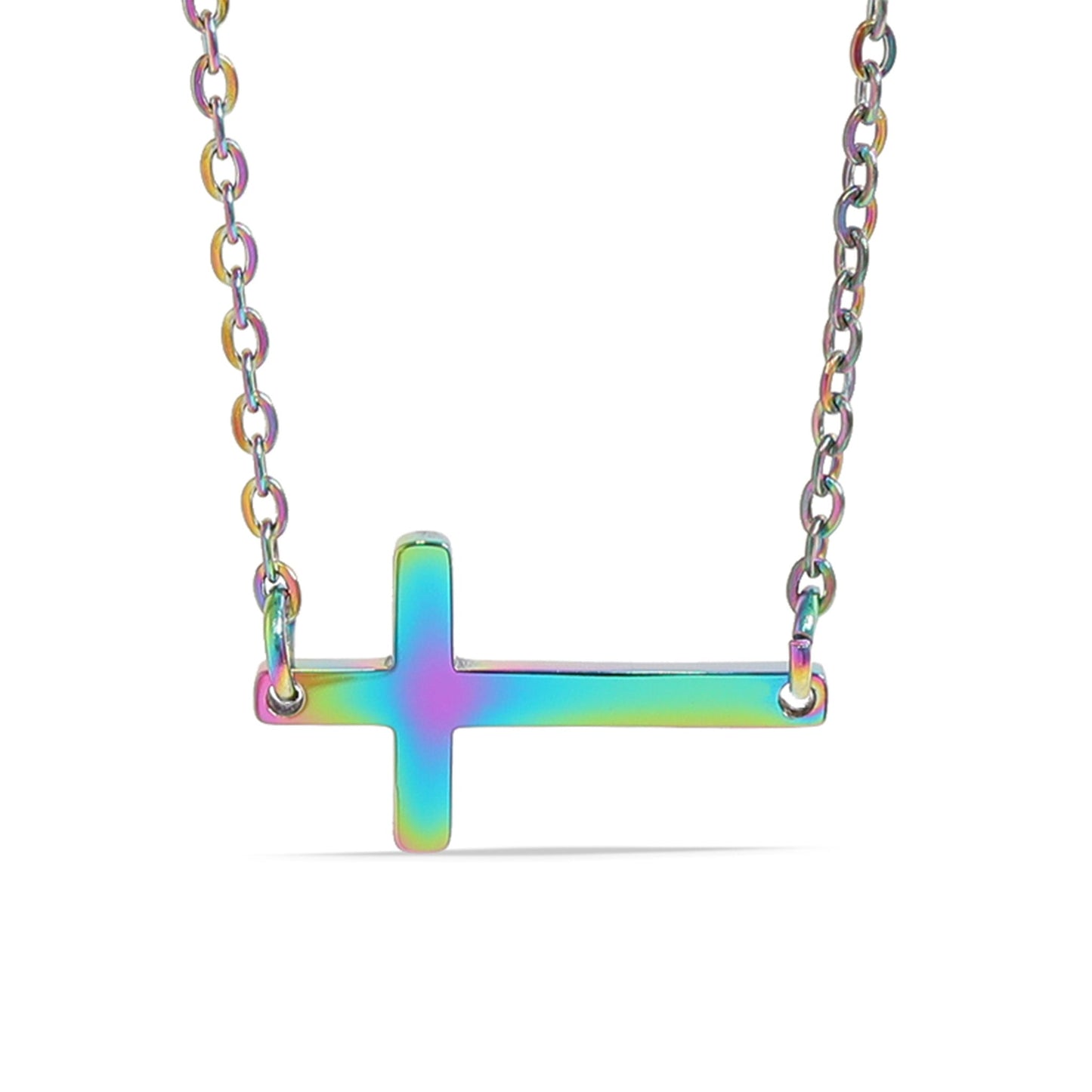 18K Gold PVD Stainless Steel Horizontal Blank Cross Necklace / SBB0285