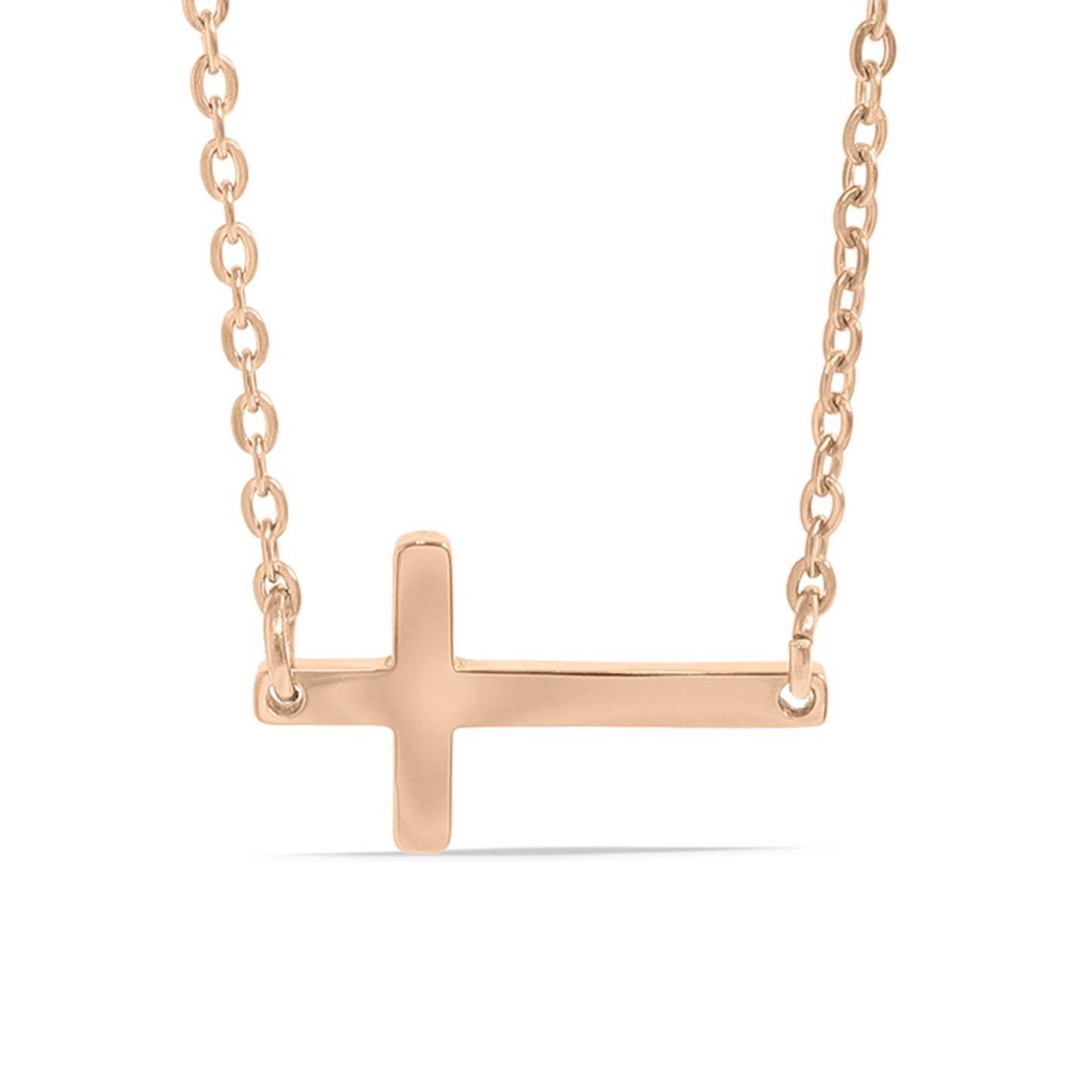 18K Gold PVD Stainless Steel Horizontal Blank Cross Necklace / SBB0285