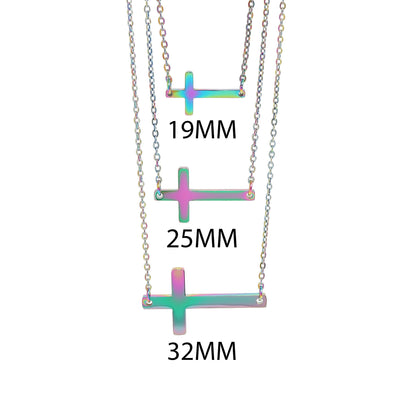 18K Gold PVD Stainless Steel Horizontal Blank Cross Necklace / SBB0285