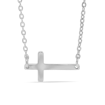 18K Gold PVD Stainless Steel Horizontal Blank Cross Necklace / SBB0285