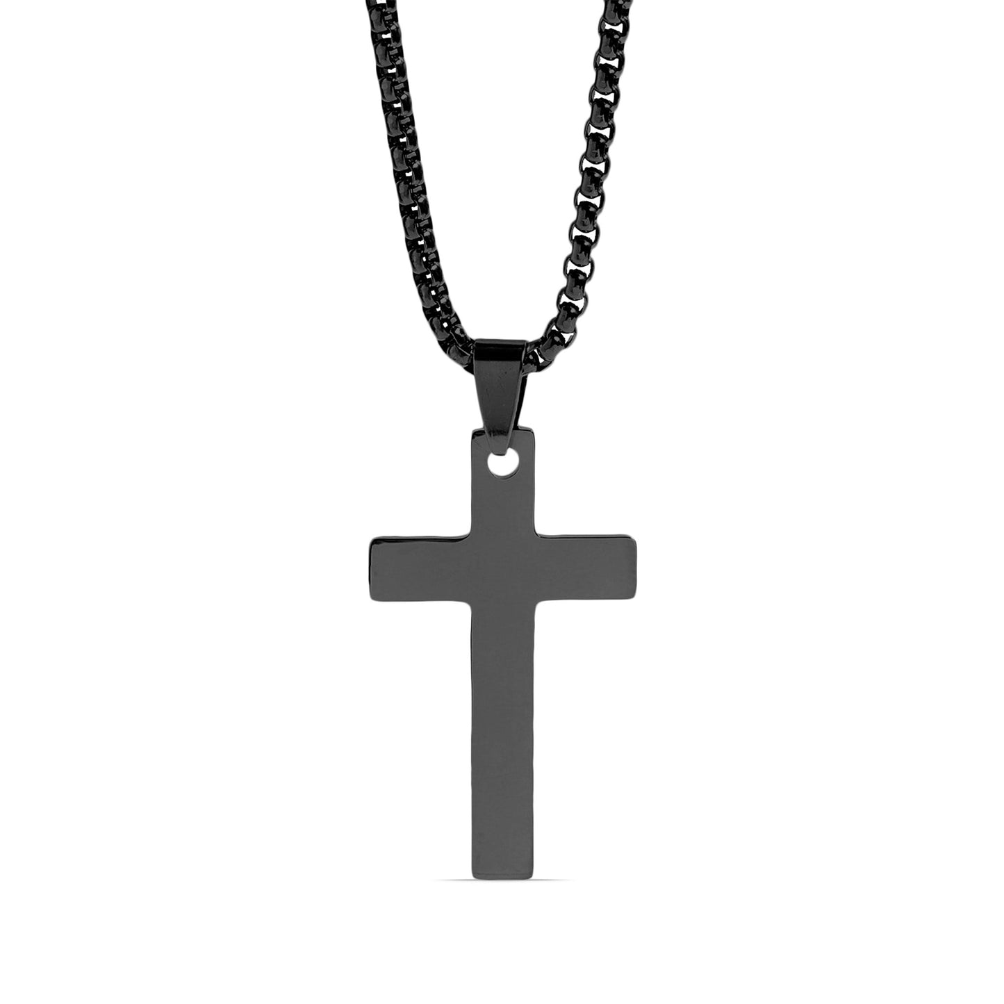 18K Gold PVD Stainless Steel Cross Pendant With Rounded Box Chain / SBB0291
