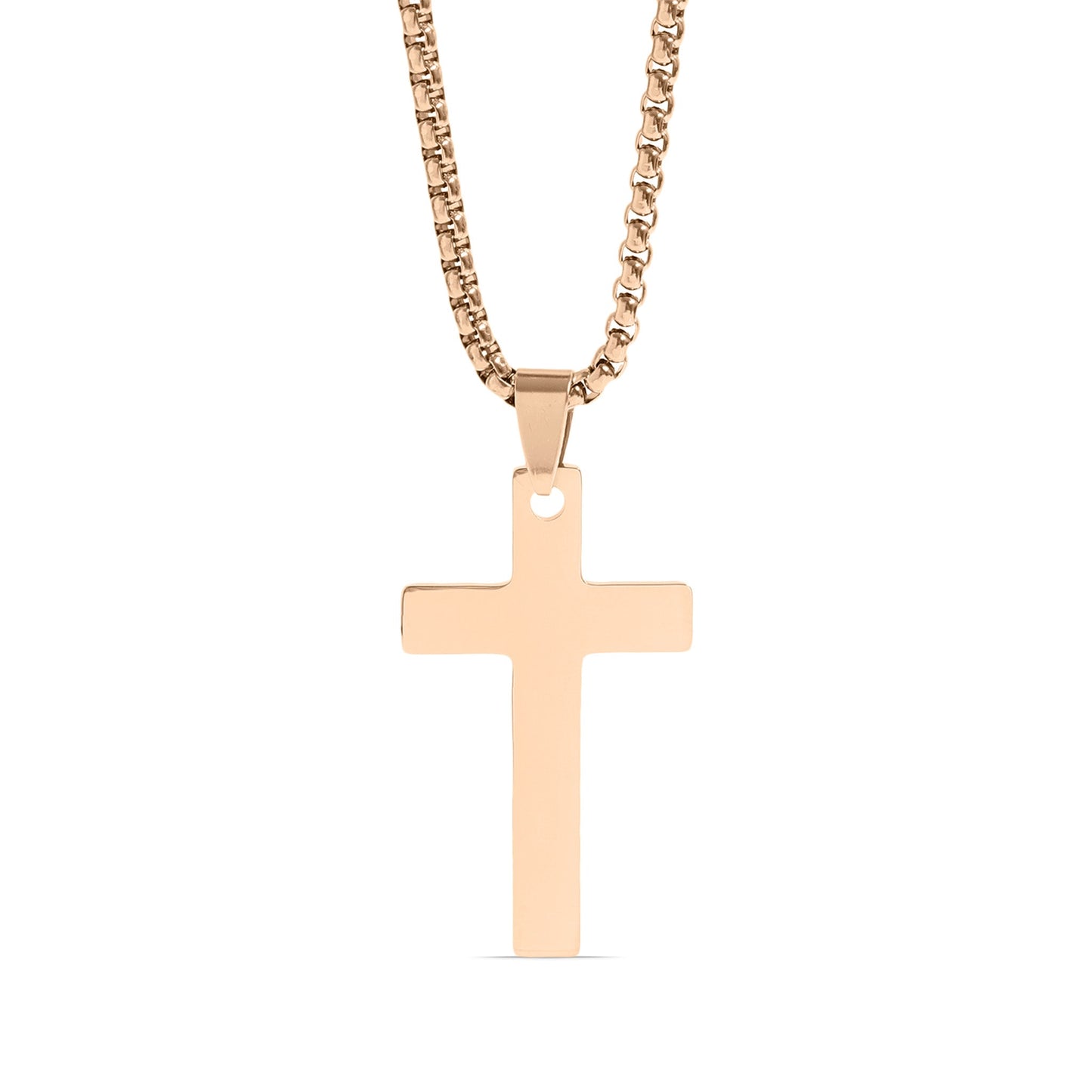18K Gold PVD Stainless Steel Cross Pendant With Rounded Box Chain / SBB0291