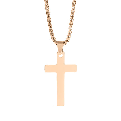 18K Gold PVD Stainless Steel Cross Pendant With Rounded Box Chain / SBB0291