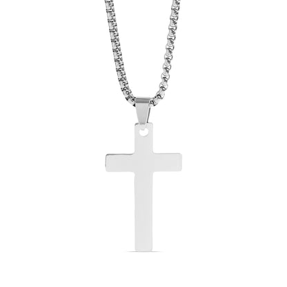 18K Gold PVD Stainless Steel Cross Pendant With Rounded Box Chain / SBB0291
