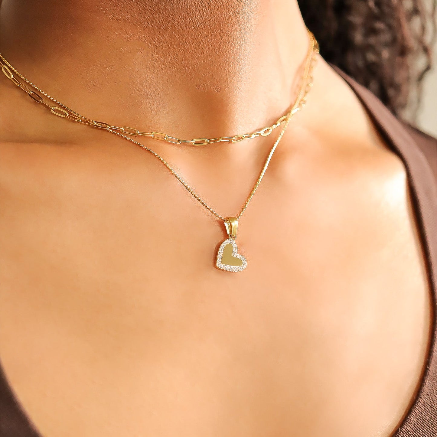 18K Gold PVD Stainless Steel CZ Heart Charm / SBB0289