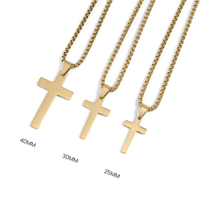 18K Gold PVD Stainless Steel Cross Pendant With Rounded Box Chain / SBB0291
