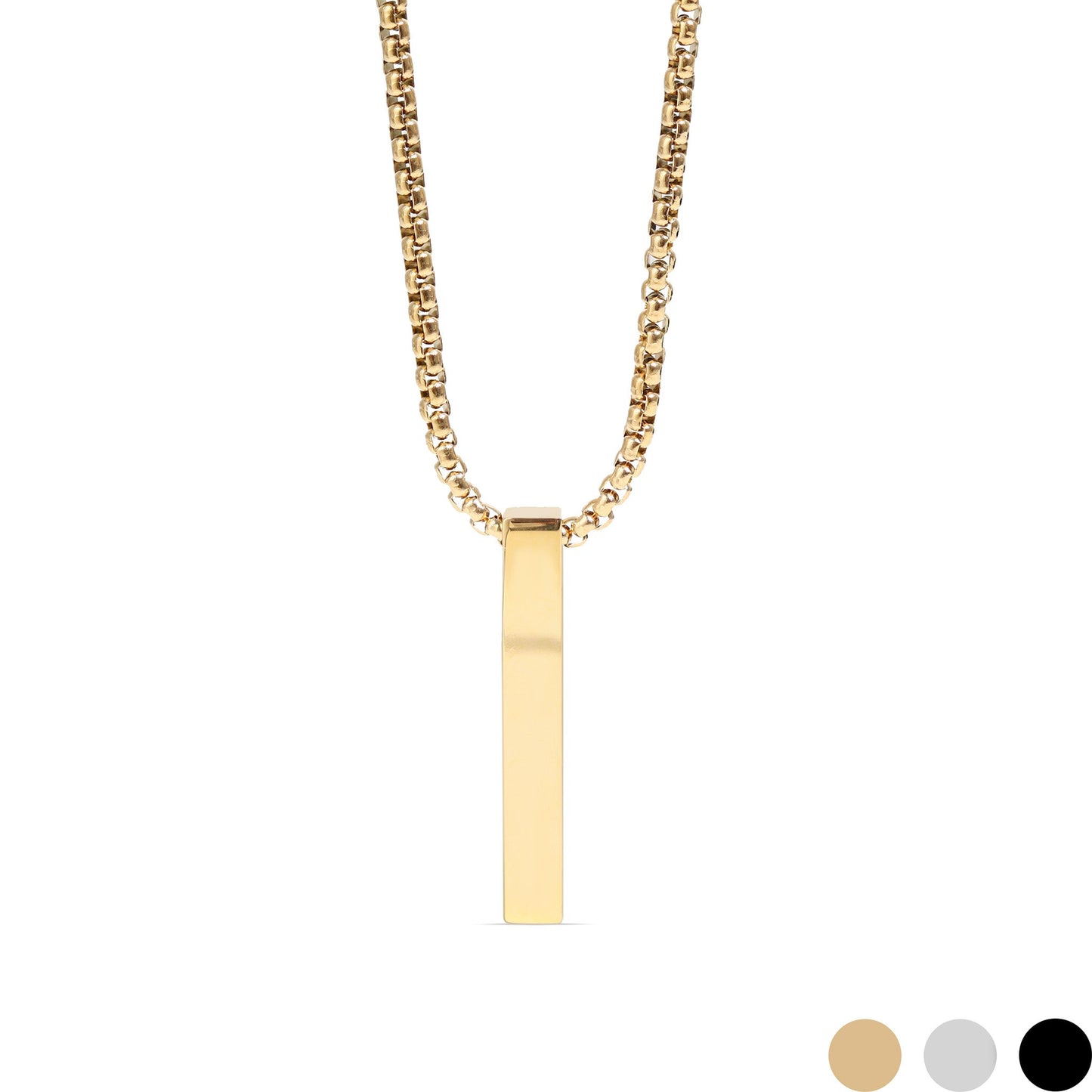 18K Gold PVD Stainless Steel Box Chain 4 Sided Vertical Blank Bar Necklace / SBB0294