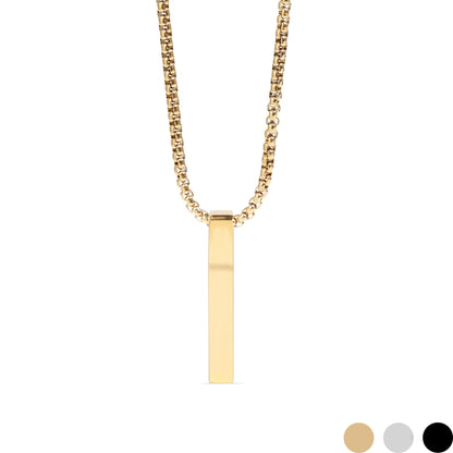 18K Gold PVD Stainless Steel Box Chain 4 Sided Vertical Blank Bar Necklace / SBB0294