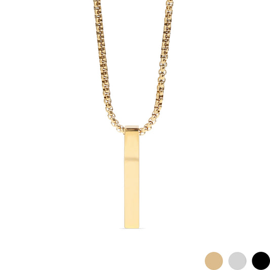 18K Gold PVD Stainless Steel Box Chain 4 Sided Vertical Blank Bar Necklace / SBB0294