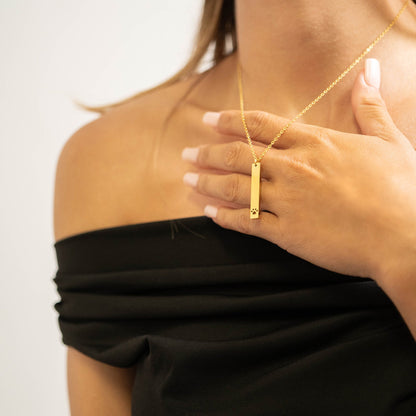 18K Gold PVD Stainless Steel Paw Print Cutout Vertical Blank Bar Necklace / SBB0300