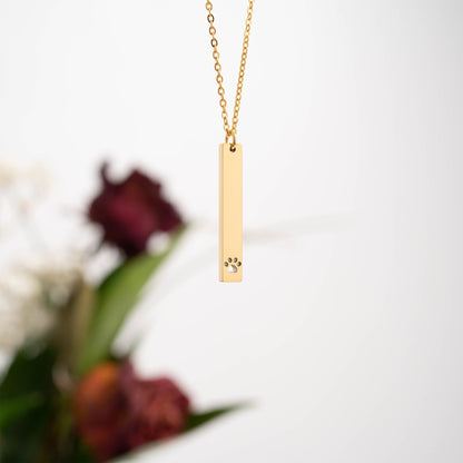 18K Gold PVD Stainless Steel Paw Print Cutout Vertical Blank Bar Necklace / SBB0300