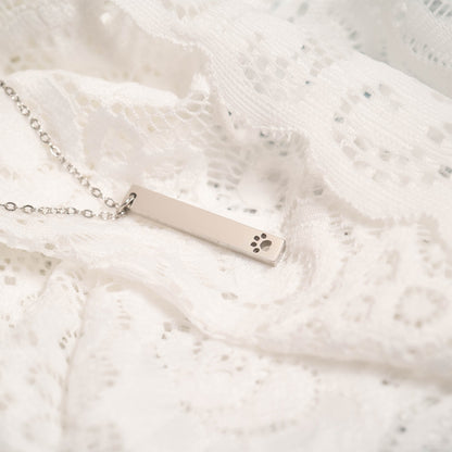 18K Gold PVD Stainless Steel Paw Print Cutout Vertical Blank Bar Necklace / SBB0300