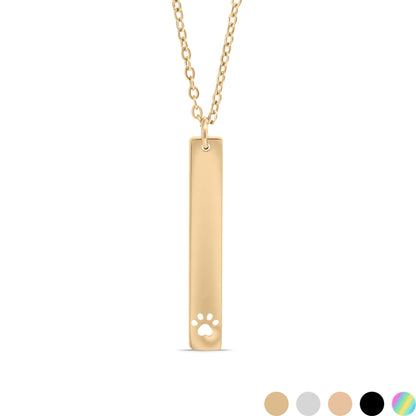 18K Gold PVD Stainless Steel Paw Print Cutout Vertical Blank Bar Necklace / SBB0300