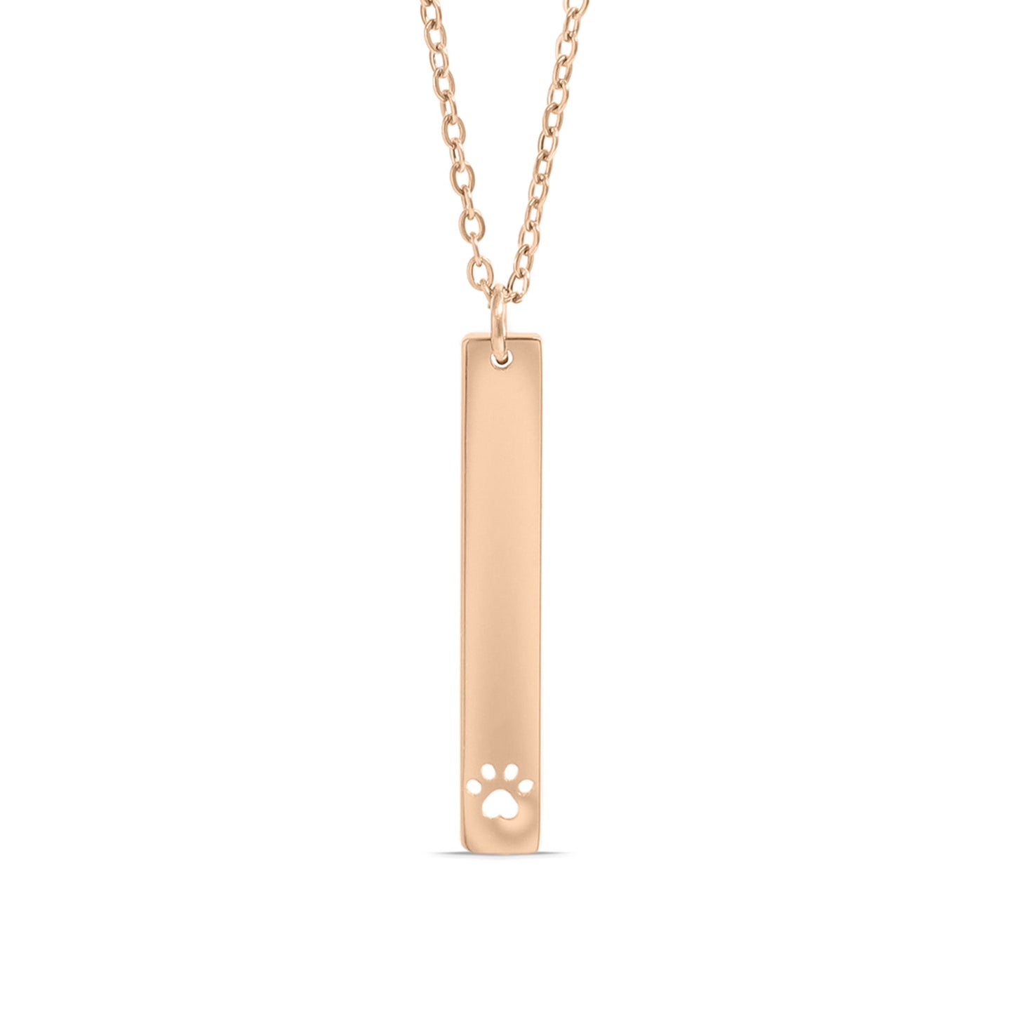 18K Gold PVD Stainless Steel Paw Print Cutout Vertical Blank Bar Necklace / SBB0300