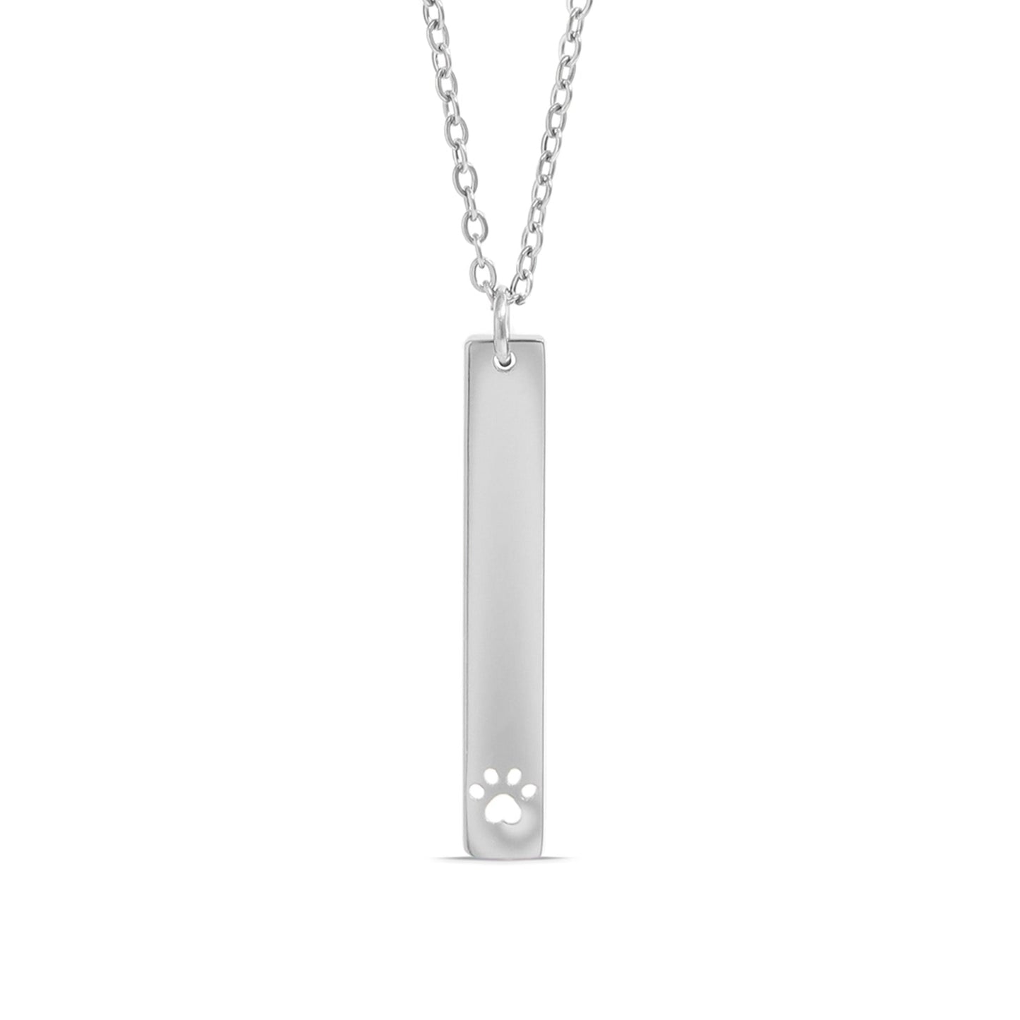 18K Gold PVD Stainless Steel Paw Print Cutout Vertical Blank Bar Necklace / SBB0300