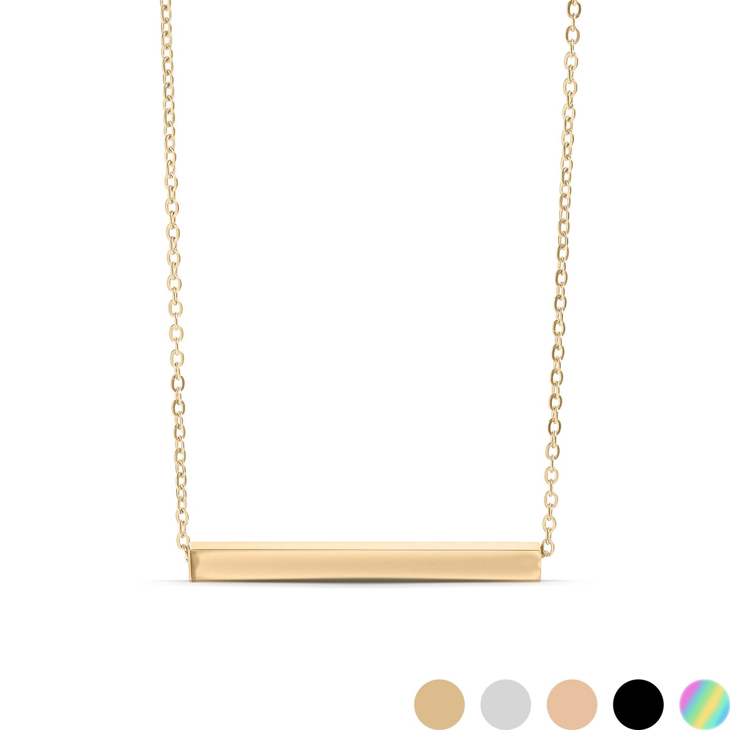 18K Gold PVD Stainless Steel Square 4 Sided Horizontal Blank Bar Necklace / SBB0301