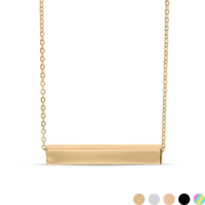 18K Gold PVD Stainless Steel Large Square 4-Sided Horizontal Polished Bar Necklace / SBB0302