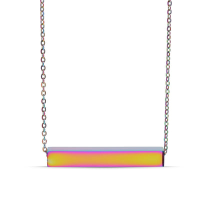 18K Gold PVD Stainless Steel Large Square 4-Sided Horizontal Polished Bar Necklace / SBB0302