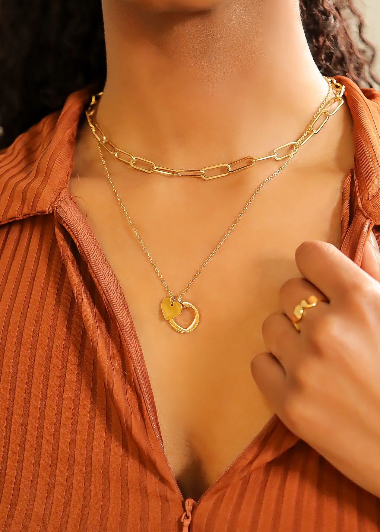 18K Gold PVD Stainless Steel Heart Cutout Necklace with 2" Extension / SBB0310