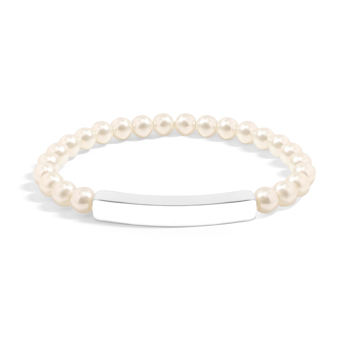18K Gold PVD Stainless Steel Pearl Engravable Stretch Curved Bar Bracelet / SBB0321
