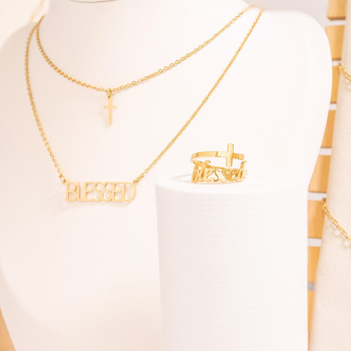 18K Gold PVD Stainless Steel Adjustable "Blessed" Ring / KSS0007