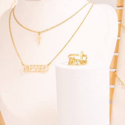 18K Gold PVD Stainless Steel Adjustable "Blessed" Ring / KSS0007