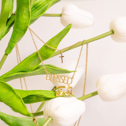 18K Gold PVD Stainless Steel Adjustable "Blessed" Ring / KSS0007