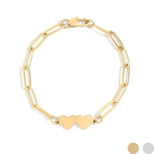 Stainless Steel Engravable 2 Heart Paperclip Bracelet / SBB0350