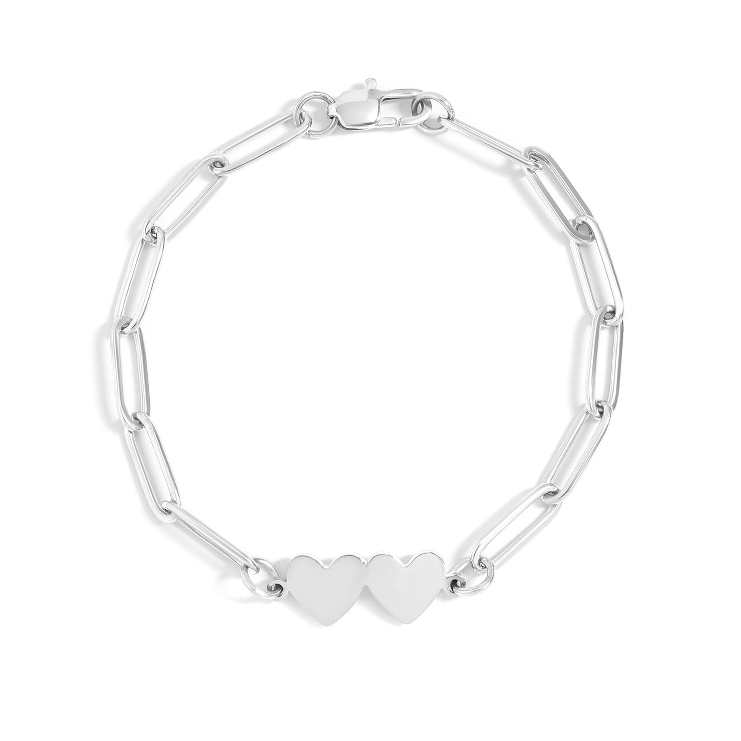 Stainless Steel Engravable 2 Heart Paperclip Bracelet / SBB0350
