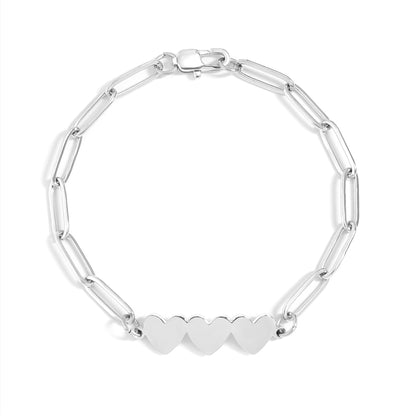 Stainless Steel Engravable 3 Heart Paperclip Bracelet / SBB0352