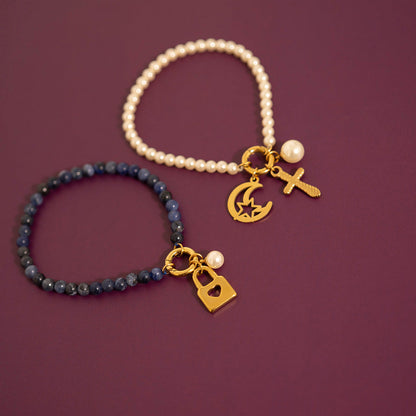 18K Gold PVD Stainless Steel Padlock with Heart Charm / PDL0276