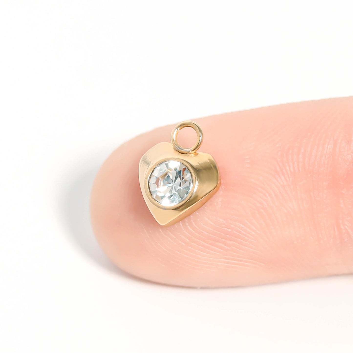 18K Gold PVD Stainless Steel Heart With Cubic Zirconia Charm / PDL0111