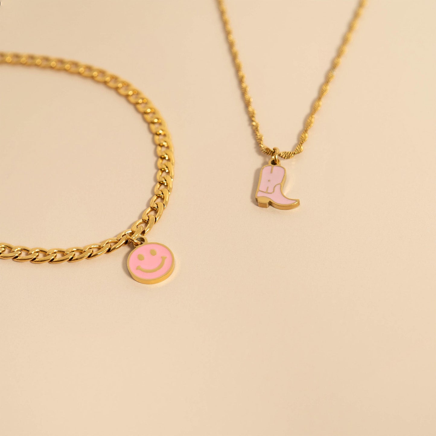 18K Gold PVD Stainless Steel Epoxy Pink Cowgirl Boot Charm / PDL0072