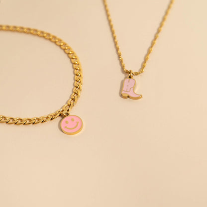 18K Gold PVD Stainless Steel Epoxy Pink Cowgirl Boot Charm / PDL0072