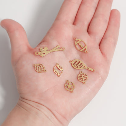 18K Gold PVD Stainless Steel Basketball Connector Charm / PDL0159